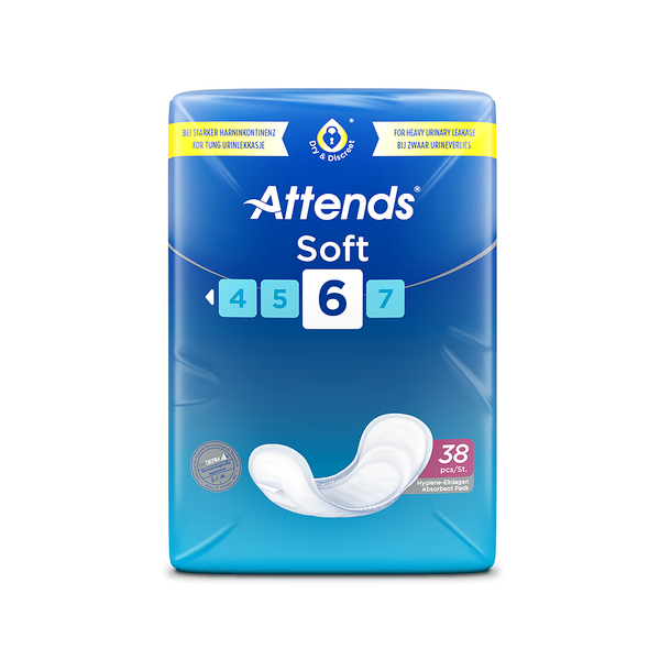Attends Soft Shaped Pads Level 6 - Regular - shaped incontinence pad, 1100ml absorbency, pack of 38