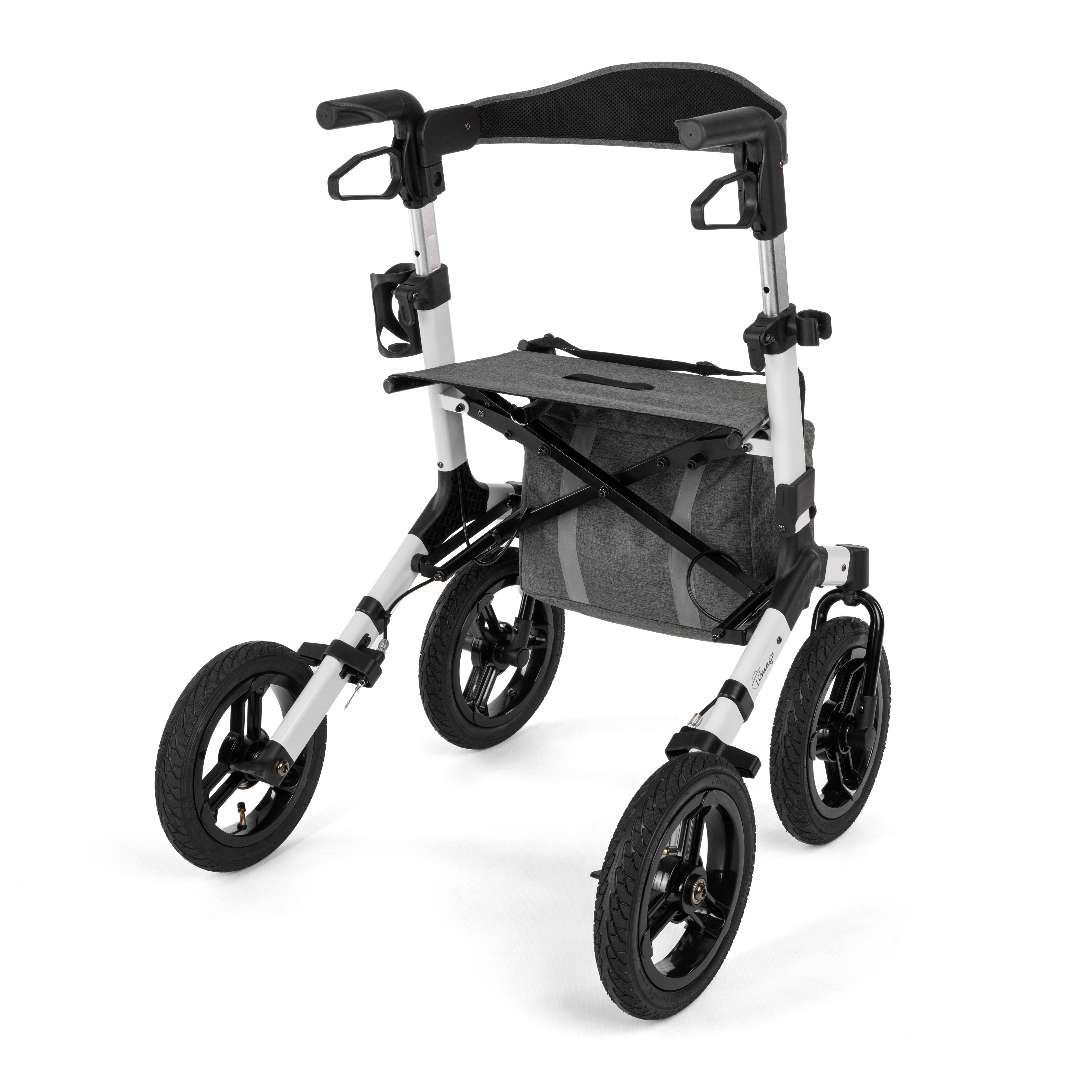 RANGER Aluminium Rollator with 12" Pneumatic Wheels for Outdoor Use (Silver)