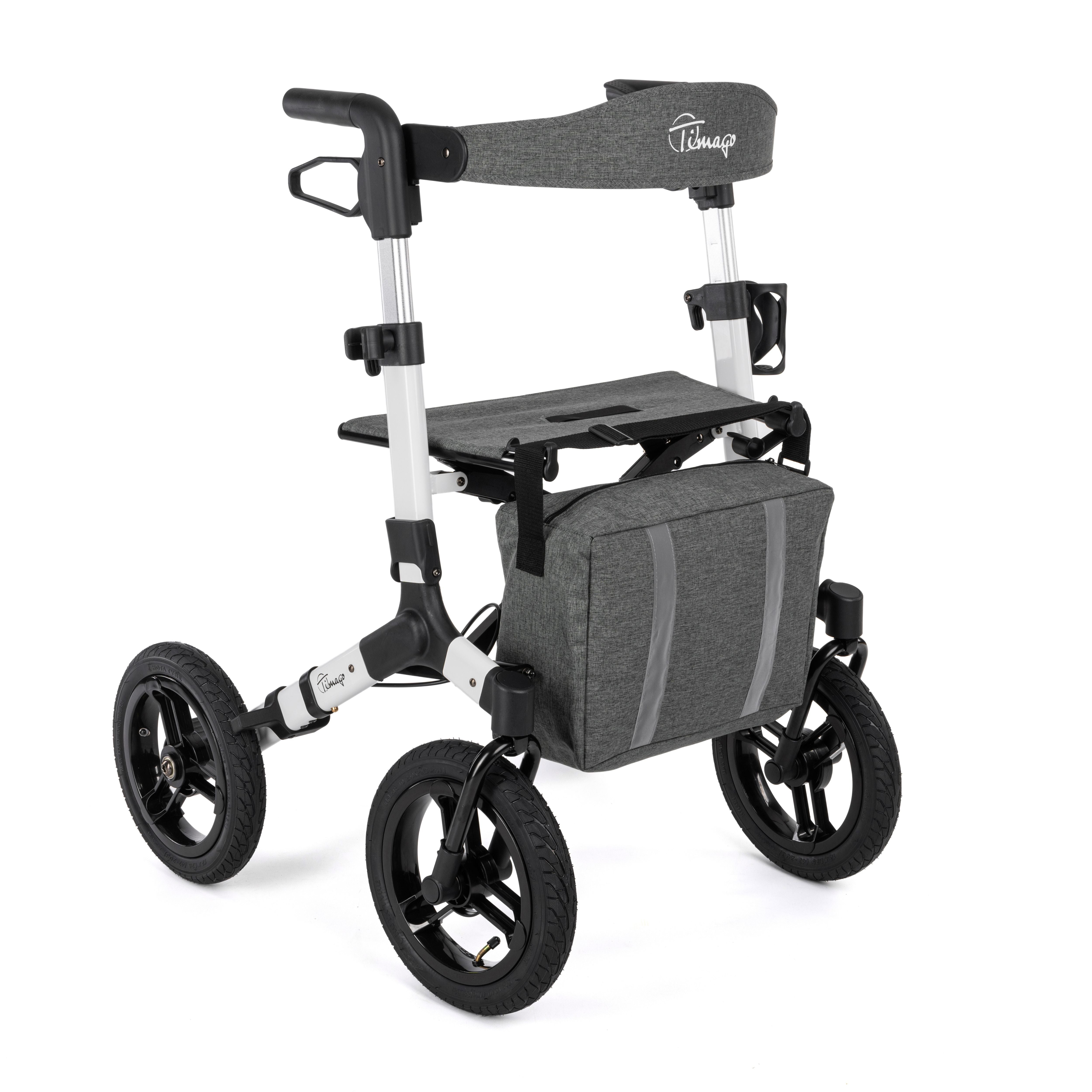 RANGER Aluminium Rollator with 12" Pneumatic Wheels for Outdoor Use (Silver)
