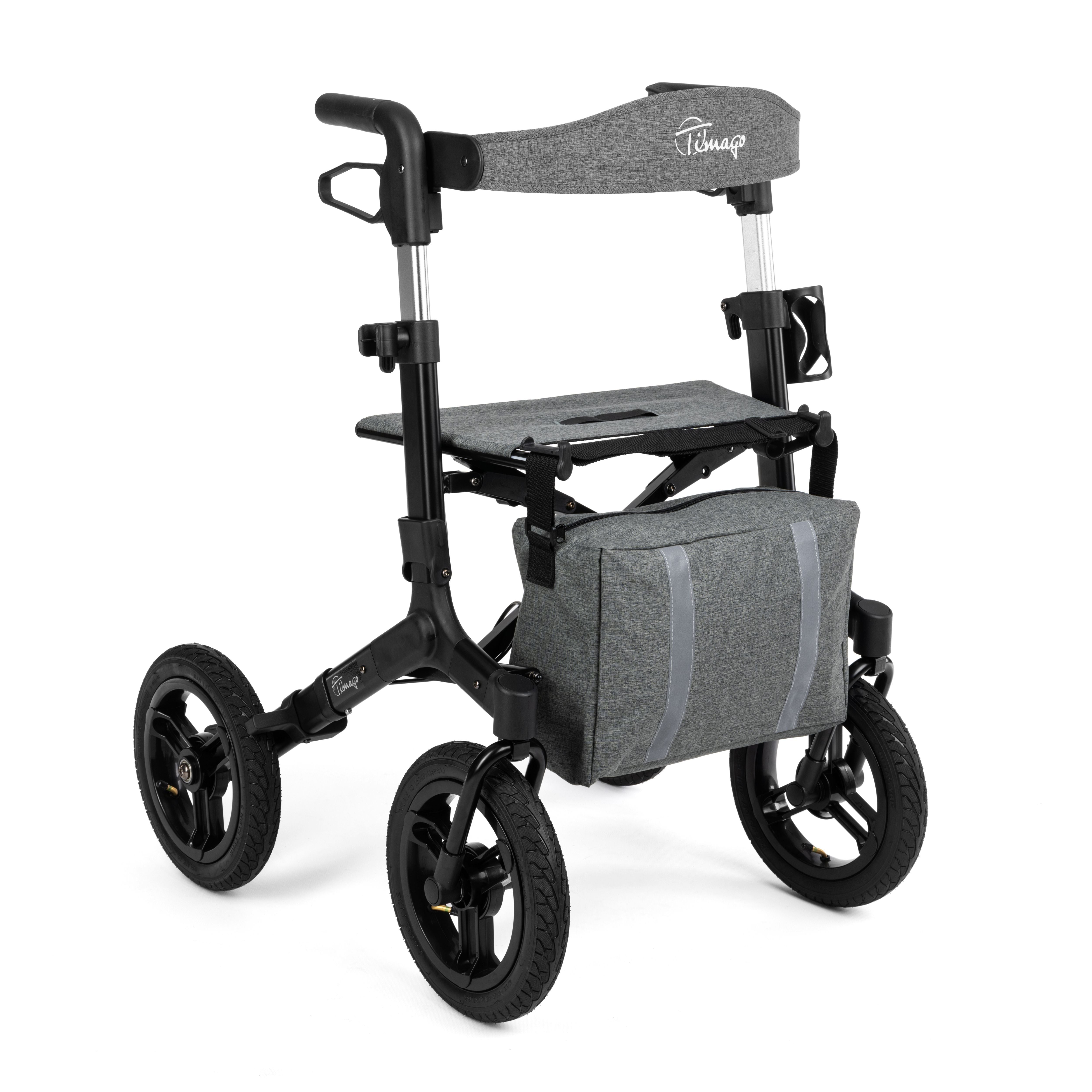 RANGER Aluminium Rollator with 12-Inch Pneumatic Wheels for Outdoor Use Black (Ireland)