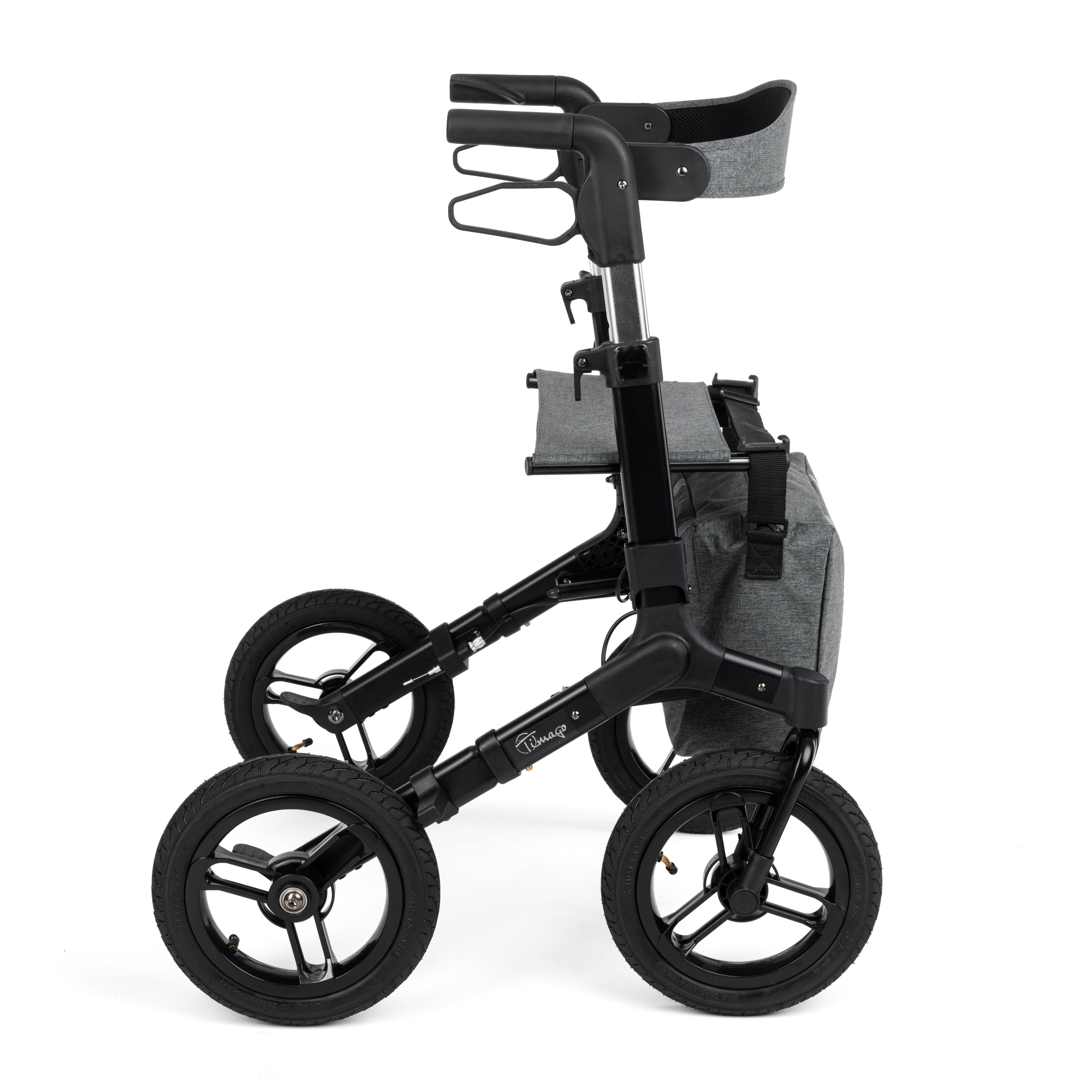 RANGER Aluminium Rollator with 12-Inch Pneumatic Wheels for Outdoor Use Black (Ireland)