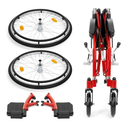 Exclusive-TIM Light Aluminium Wheelchair – Lightweight Manual Wheelchair with Quick-Release Wheels (Red)