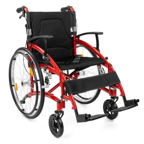 Exclusive-TIM Light Aluminium Wheelchair – Lightweight Manual Wheelchair with Quick-Release Wheels (Red)