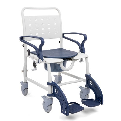SANI-TIM 3-in-1 Shower and Commode Transport Chair – Aluminium Frame with Flip-Up Armrests, Braked Castors and Quick-Release Rear Wheels