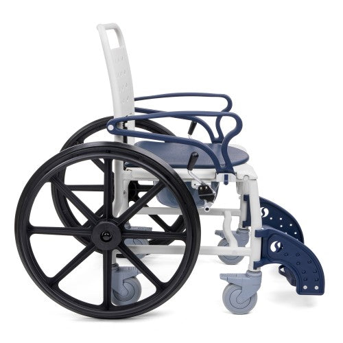 SANI-TIM 3-in-1 Shower and Commode Transport Chair – Aluminium Frame with Flip-Up Armrests, Braked Castors and Quick-Release Rear Wheels