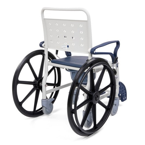 SANI-TIM 3-in-1 Shower and Commode Transport Chair – Aluminium Frame with Flip-Up Armrests, Braked Castors and Quick-Release Rear Wheels