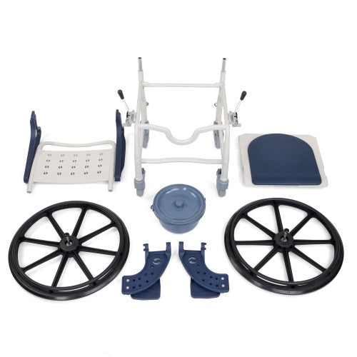 SANI-TIM 3-in-1 Shower and Commode Transport Chair – Aluminium Frame with Flip-Up Armrests, Braked Castors and Quick-Release Rear Wheels