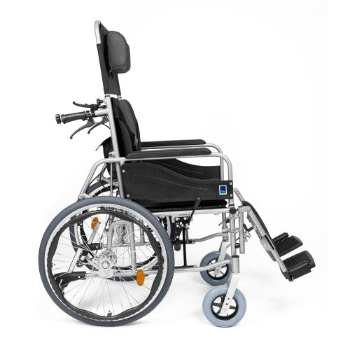Aluminium Reclining Wheelchair – Adjustable Backrest, Leg Rests & Head Support – Lightweight, Foldable, Anti-Tip Design