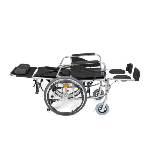 Aluminium Reclining Wheelchair – Adjustable Backrest, Leg Rests & Head Support – Lightweight, Foldable, Anti-Tip Design
