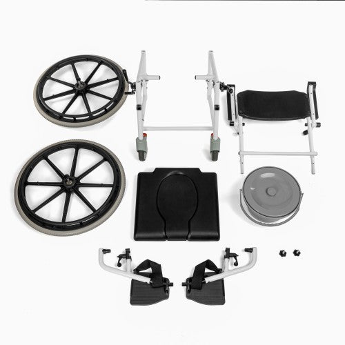 Aluminium Shower & Commode Wheelchair with 24" Rear Wheels and PU Seat – White