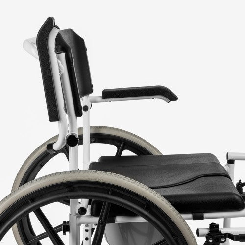 Aluminium Shower & Commode Wheelchair with 24" Rear Wheels and PU Seat – White