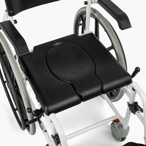Aluminium Shower & Commode Wheelchair with 24" Rear Wheels and PU Seat – White