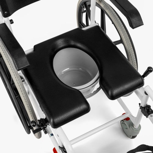 Aluminium Shower & Commode Wheelchair with 24" Rear Wheels and PU Seat – White