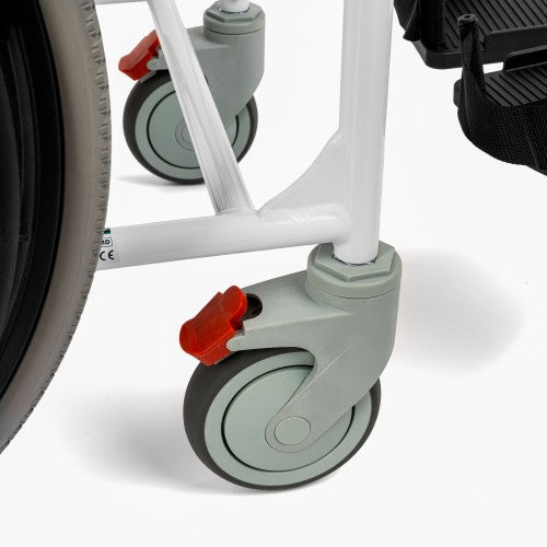 Aluminium Shower & Commode Wheelchair with 24" Rear Wheels and PU Seat – White