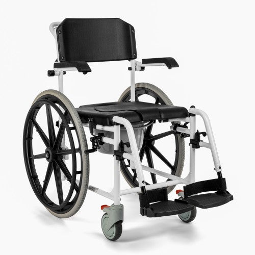 Aluminium Shower & Commode Wheelchair with 24" Rear Wheels and PU Seat – White