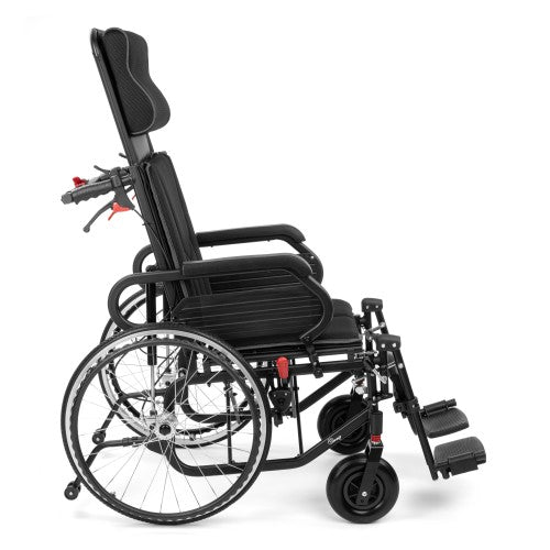 NEURO-TIM Aluminium Reclining Wheelchair – Adjustable Backrest, Elevating Leg Rests, Head Support & Anti-Tip Safety System