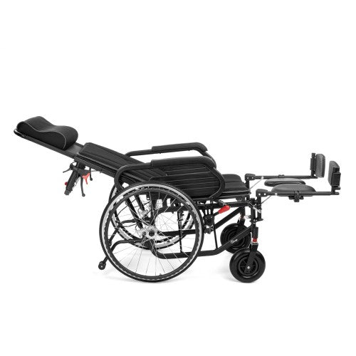 NEURO-TIM Aluminium Reclining Wheelchair – Adjustable Backrest, Elevating Leg Rests, Head Support & Anti-Tip Safety System