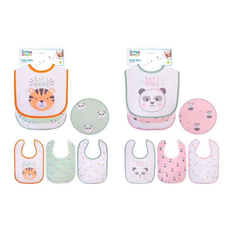 Fs943 First Steps 3 PK Velcro Bibs (Pack of 3)