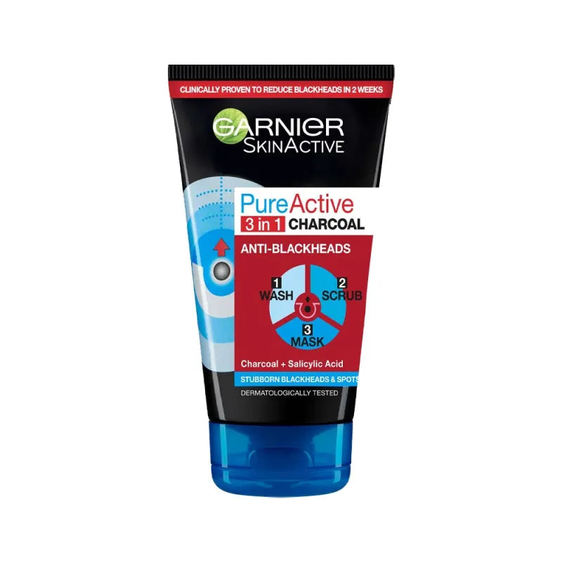 Garnier Pure Active 3 In 1 Wash Scrub & Mask Charcoal 150ML (Pack of 6)