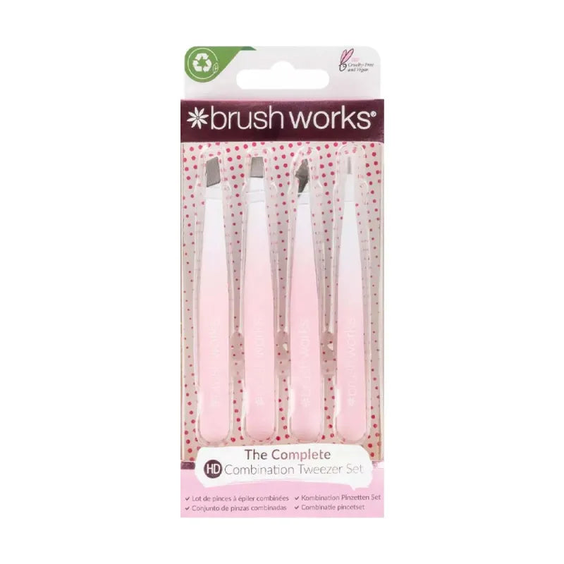 Brush Works Hd Combination Tweezer Set Pink/White (Pack of 6)