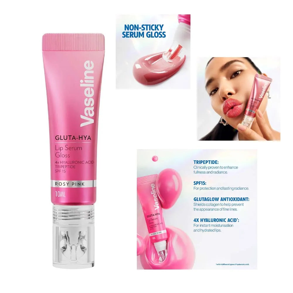 Vaseline Gluta-Hya Lip Serum Gloss Rosy Pink 10ML (Pack of 6)