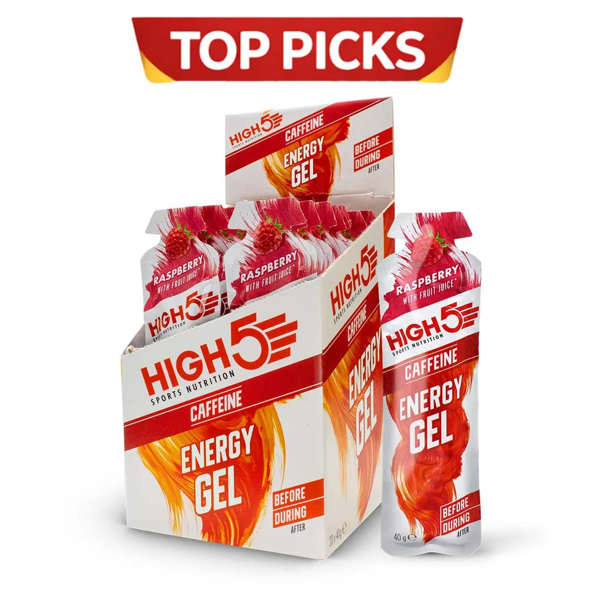 High 5 Energy Gel Caffeine 40G Raspberry X20 (Pack of 20)