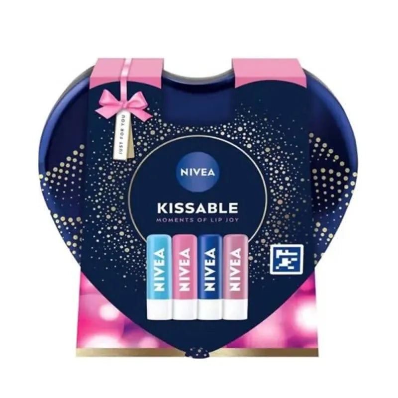 Nivea Kissable 4Pce Lip Balm Heart Tin (Pack of 6)