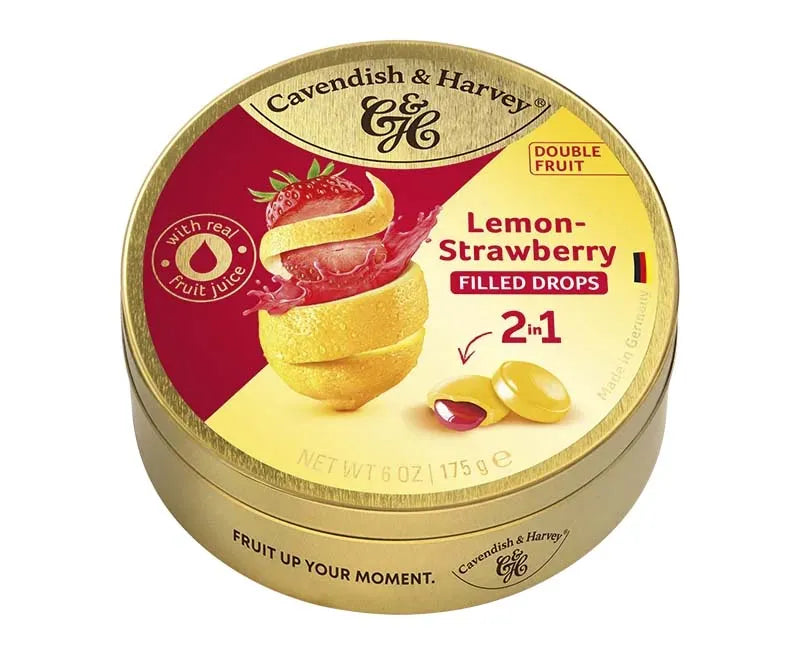 Cavendish & Harvey Lemon With Strawberry Filled Drops 175G X 9 (Pack of 9)