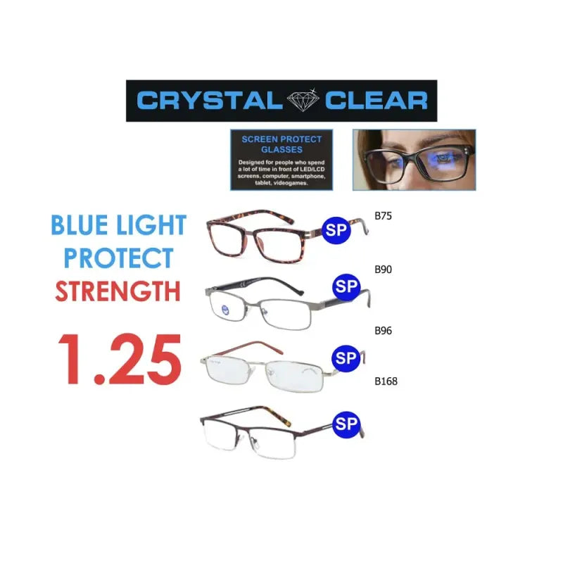 Crystal Clear Readers Blue Light Protect Glasses 1.25 (Pack of 6)