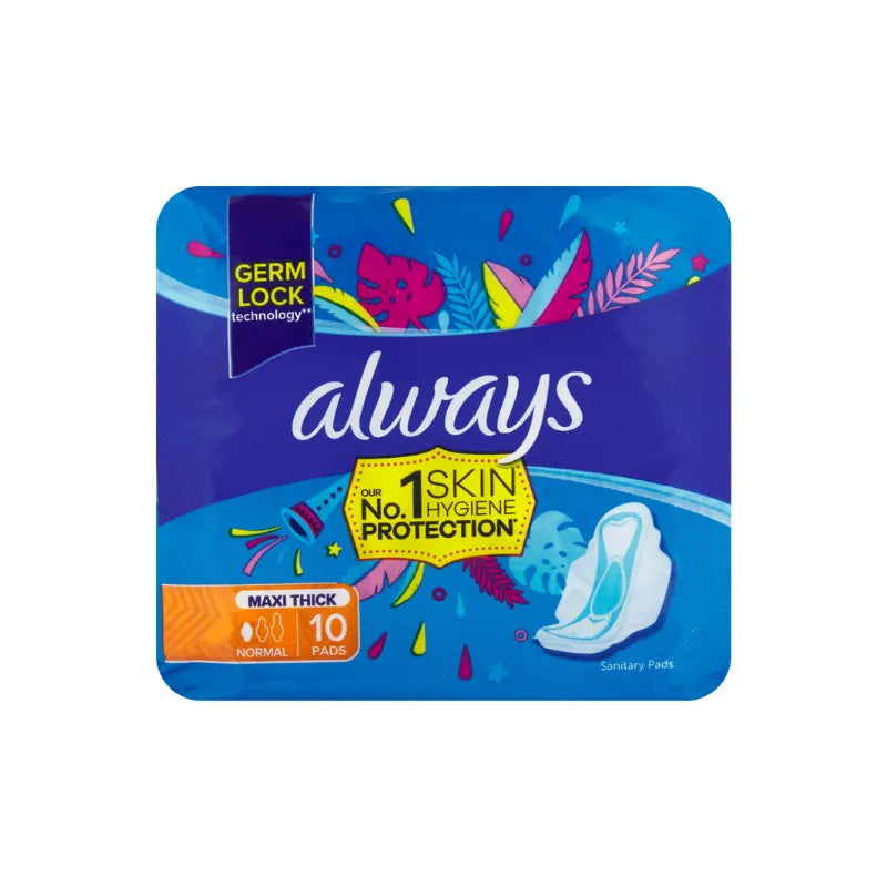 Always Maxi Thick 10 Count Normal with Wings – feminine hygiene product