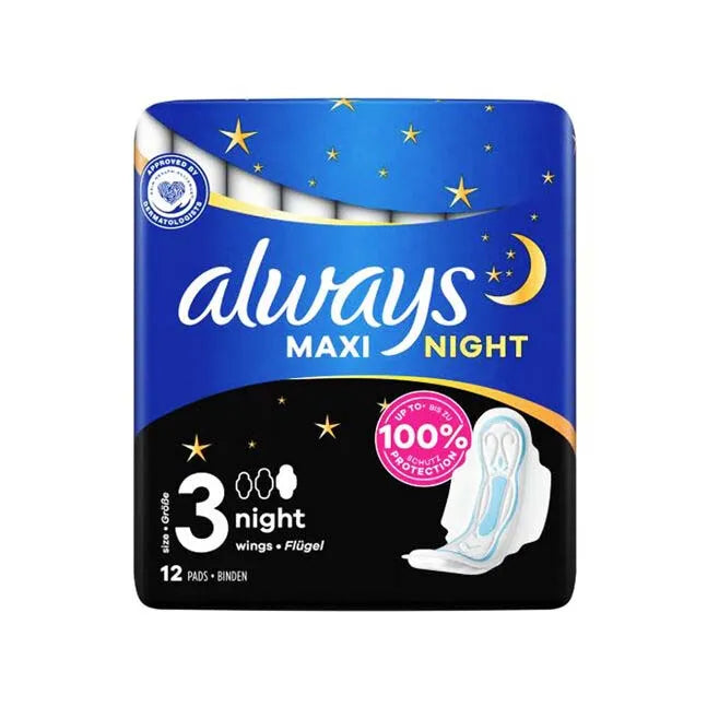 Always Maxi Night 12 Count with Wings – feminine hygiene product