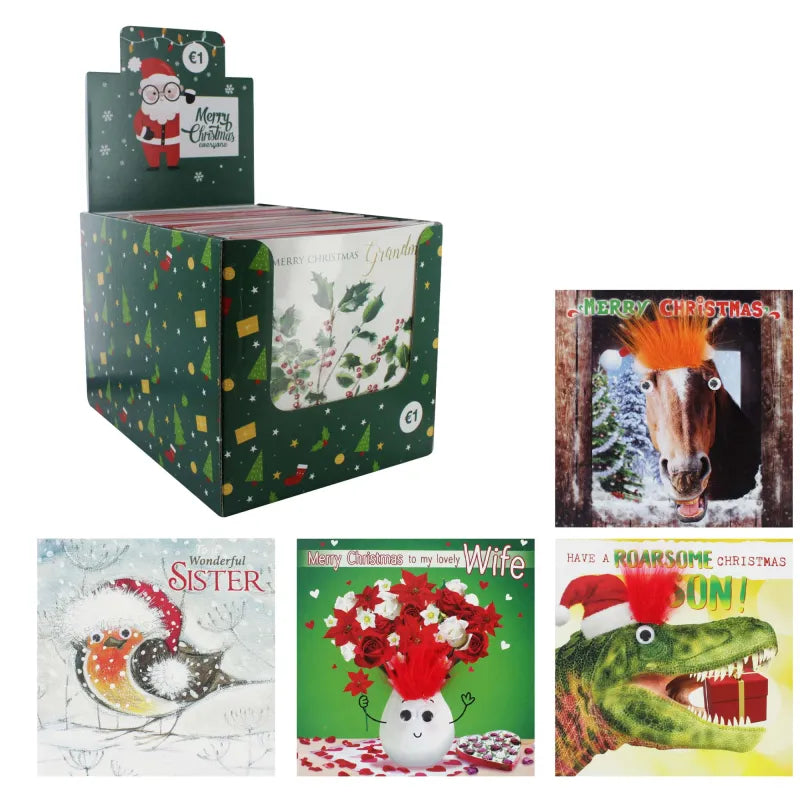 Xmas Greeting Cards Assorted Disp X100 (Pack of 100)
