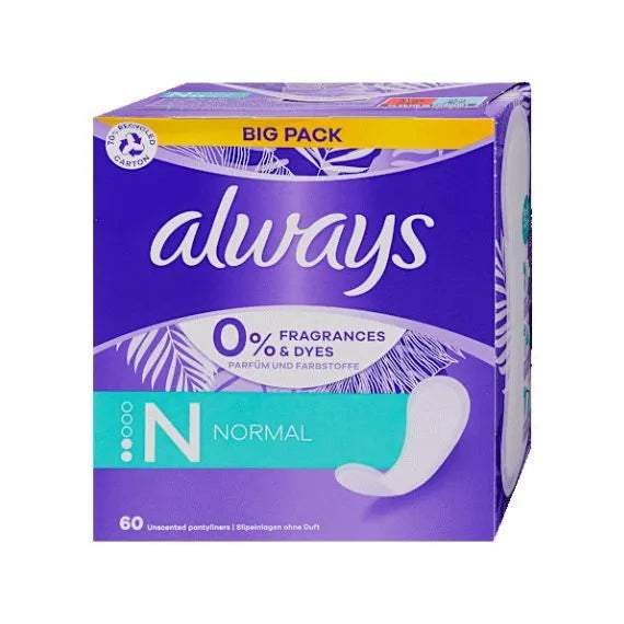 Always Daily Fresh 60S Singles Normal Liners 0% Perfume (Pack of 6)