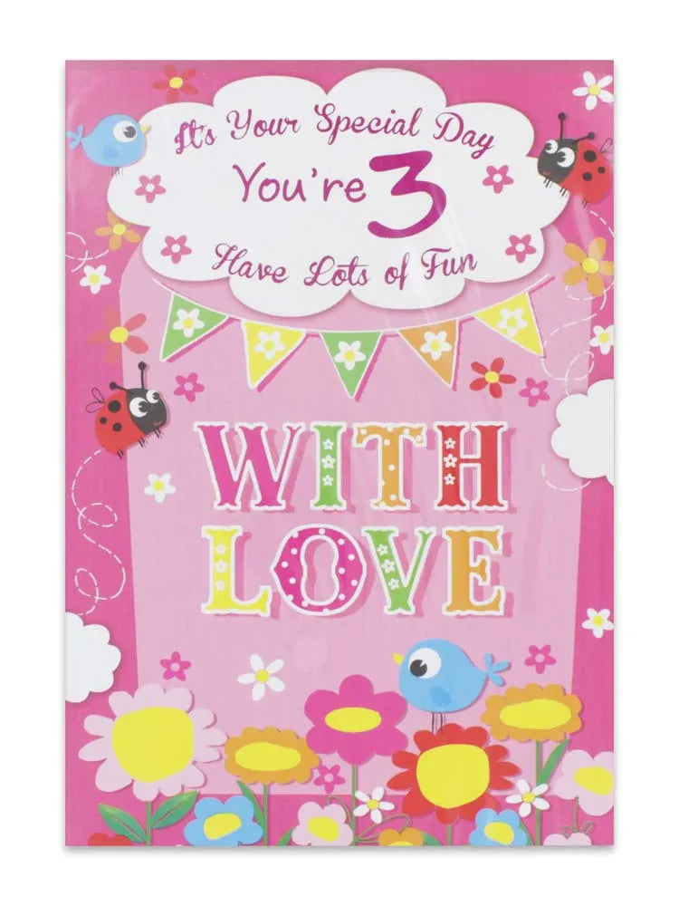 Girl Age 3 Birthday Card (Pack of 12)