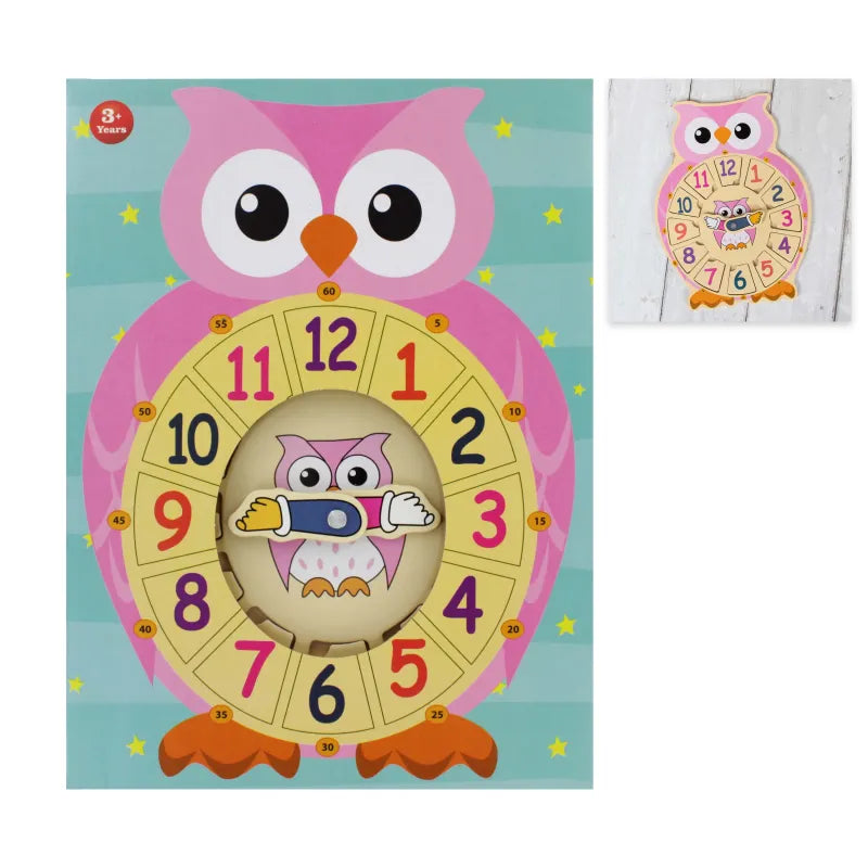 Lp62046 Wood Learning Clock Owl Pink (Pack of 3)