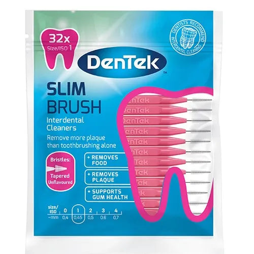 Dentek Pink Interdental Slim Brushes Unflavoured Tapered (Pack of 6)