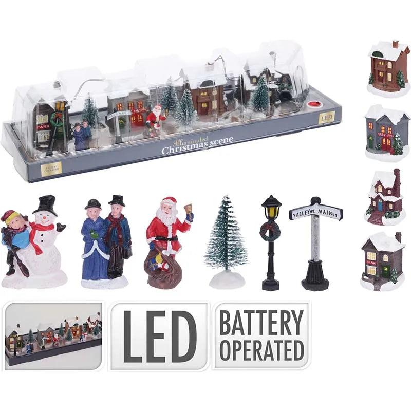 Abg100810 Village With Lights 14Pce (Pack of 4)