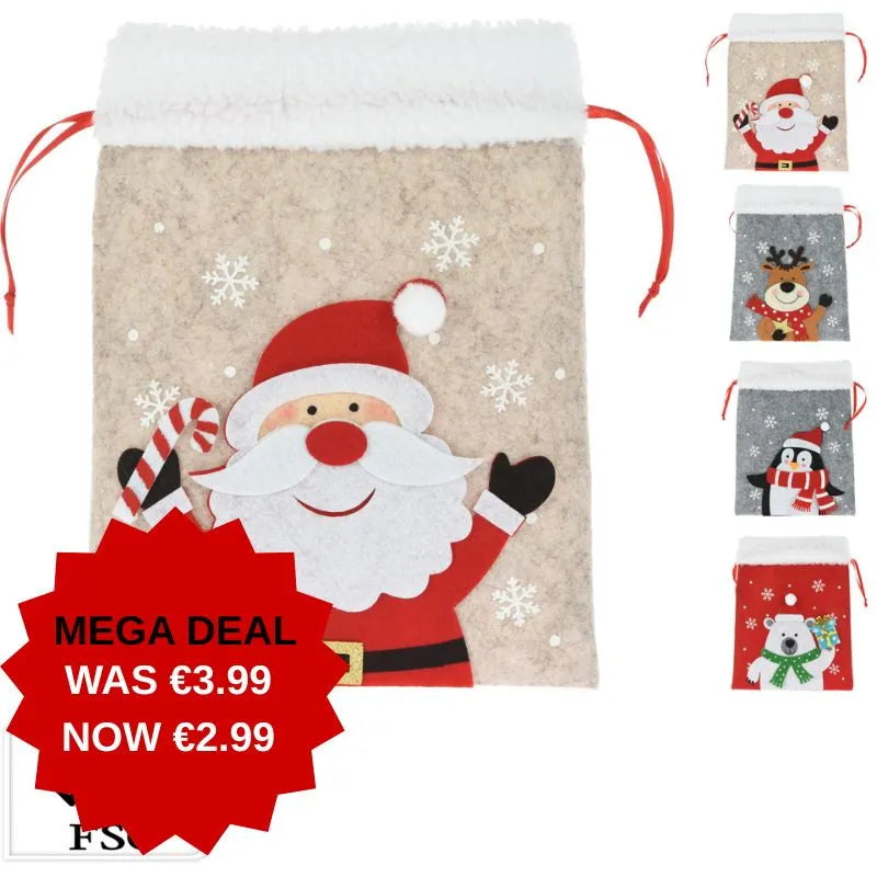 Gr9121240 Bag Felt Xmas 26Cm 4Mix Disp X12***Special 26 (Pack of 12)
