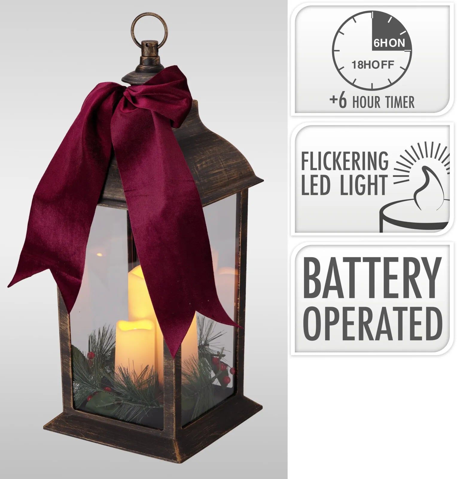 Anx002530 Lantern W Candles 20X49Cm Ribbon (Pack of 3)
