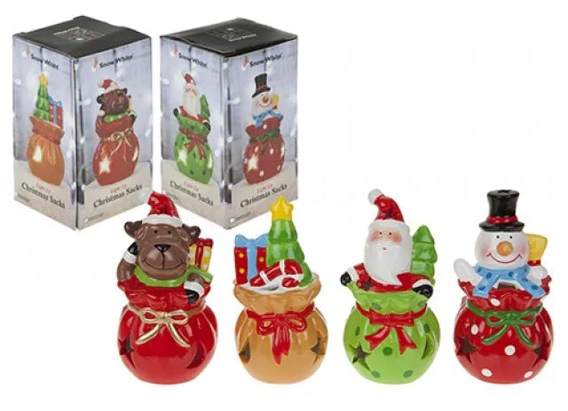 511110 Light Up Xmas Ceramic Sack (Pack of 6)
