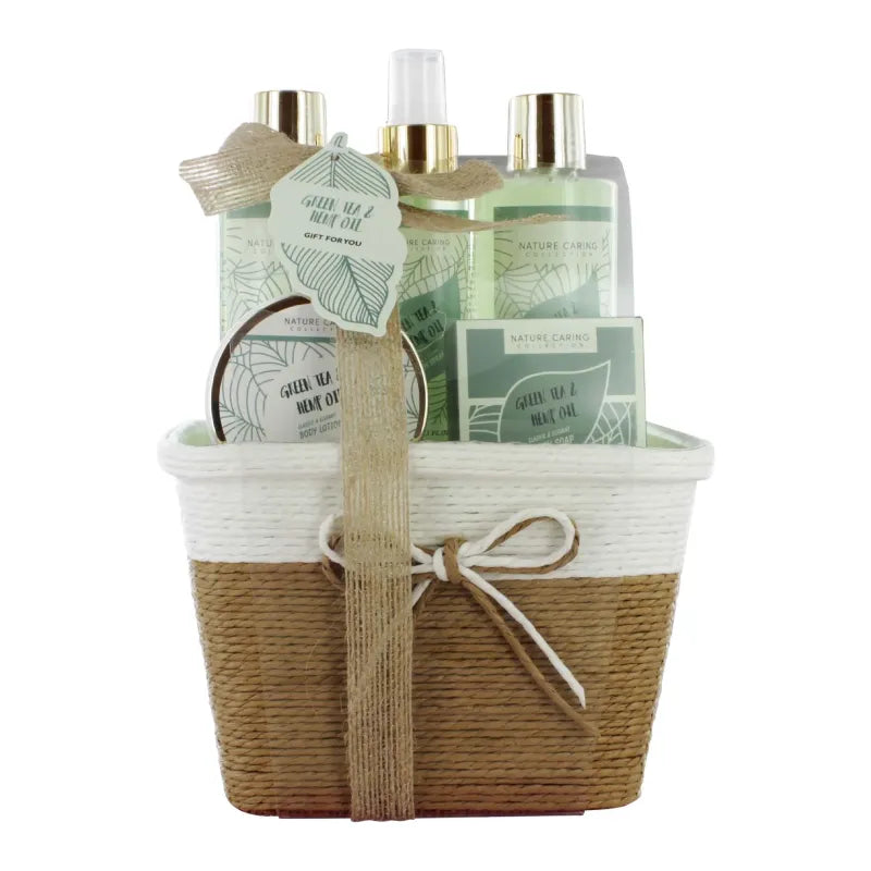 24Cb01 Green Tea & Hemp Oil 6Pce Basket Gift Set X6 (Pack of 6)
