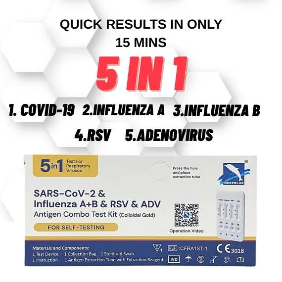 Deep Blue 5 In 1 Self Test Covid & Flu Test (Pack of 12)