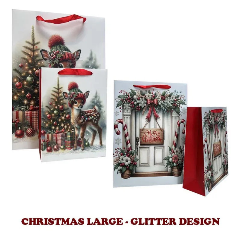 Christmas Gift Bags Glitter Large Designs Xtub – greeting card and gift wrap