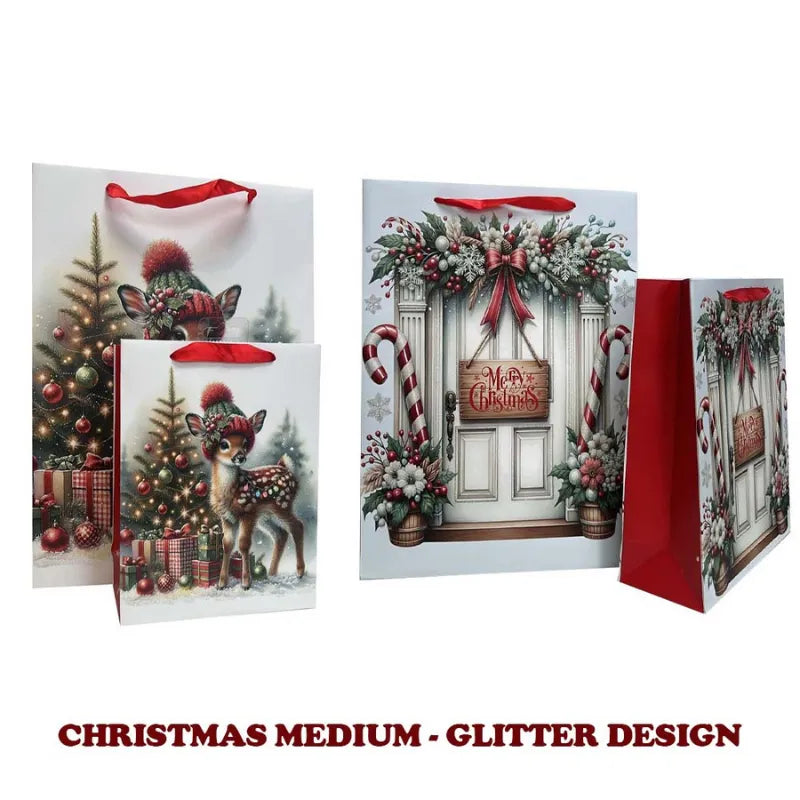 Christmas Gift Bags Glitter Medium – greeting card and gift wrap