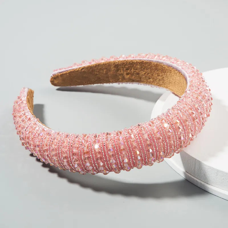 Pink Crystal Bead Deluxe H/Bands (Pack of 6)