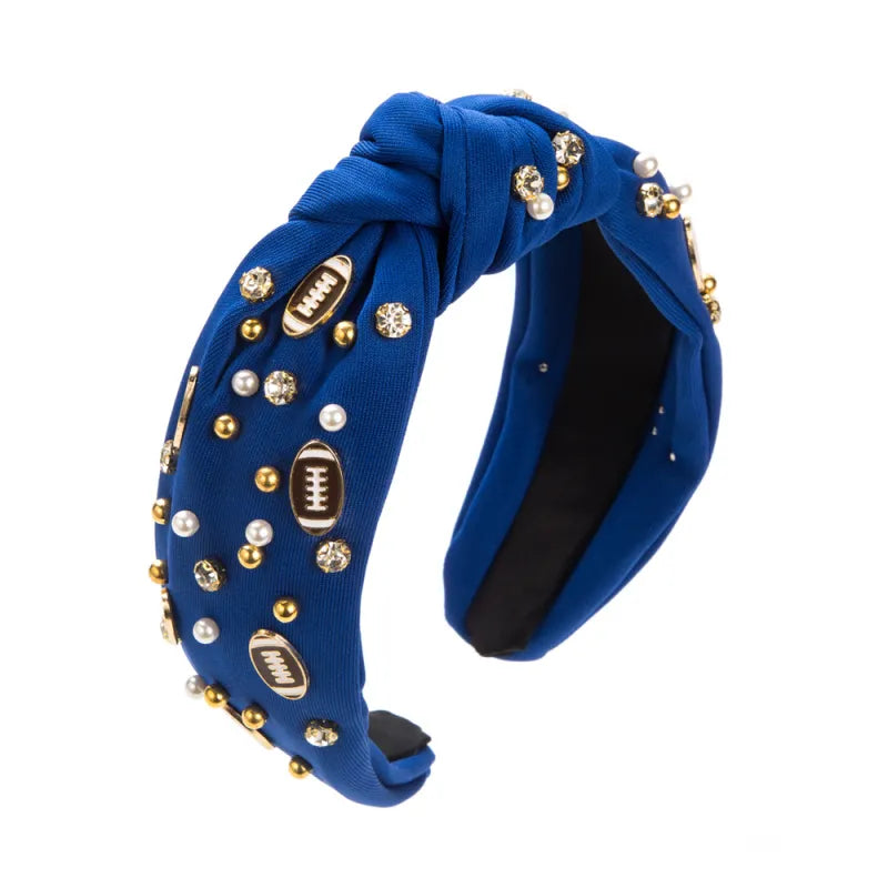 Blue Fabric Knotted Beaded H/Bands (Pack of 6)