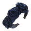 3 Rose Satin H/Band Navy (Pack of 6)