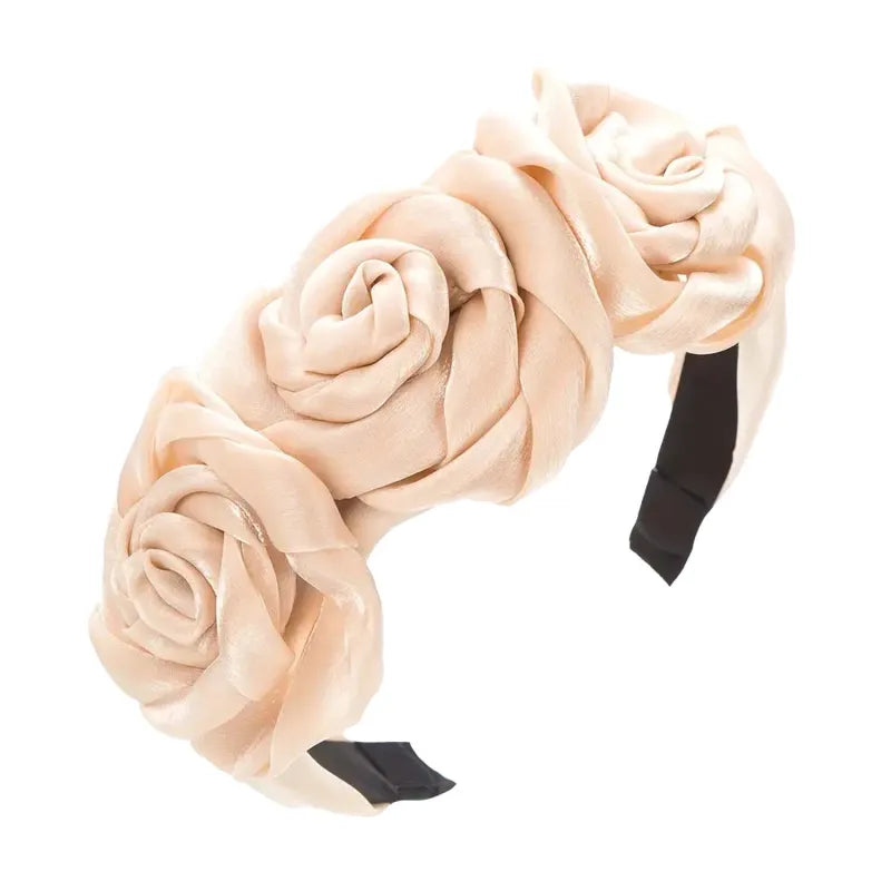3 Rose Satin H/Band Ivory (Pack of 6)