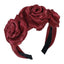3 Rose Satin H/Band Wine (Pack of 6)