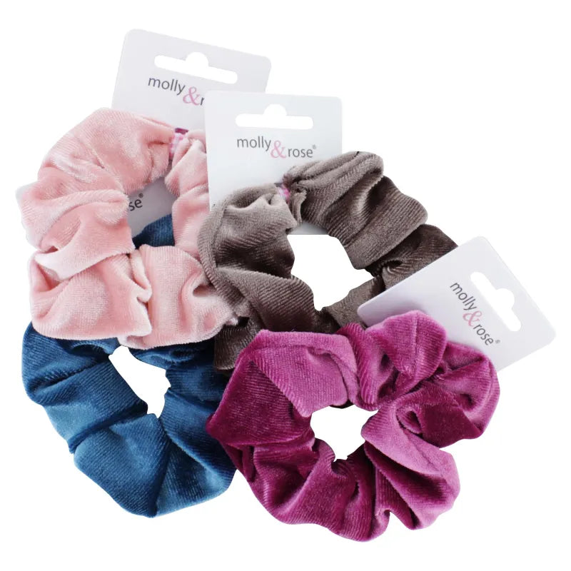 7696 Velvet Coloured Scrunchy Fashion (Pack of 6)